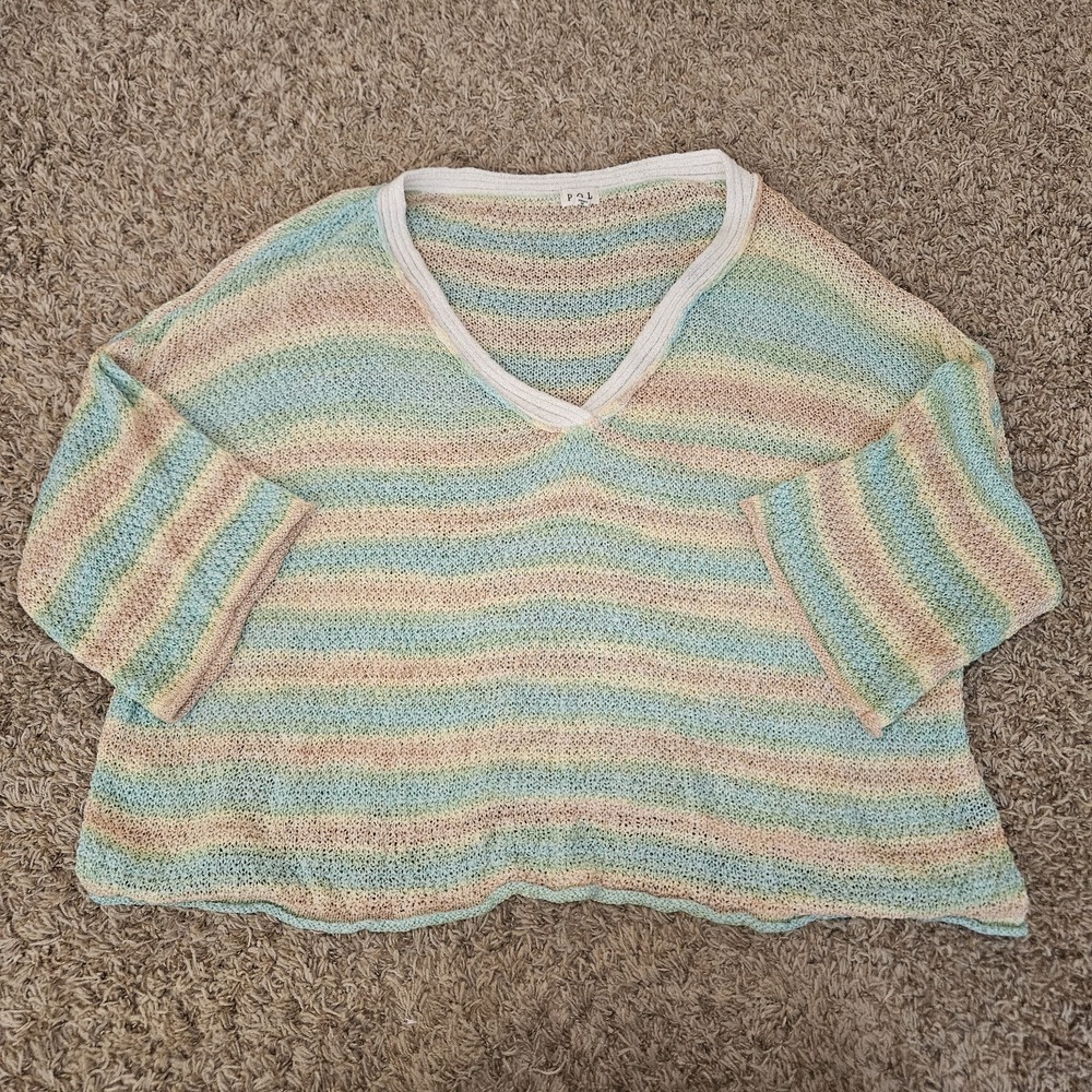 POL Oversized Knit V-Neck Sweater Pastel Multi-Color Women's Size Medium